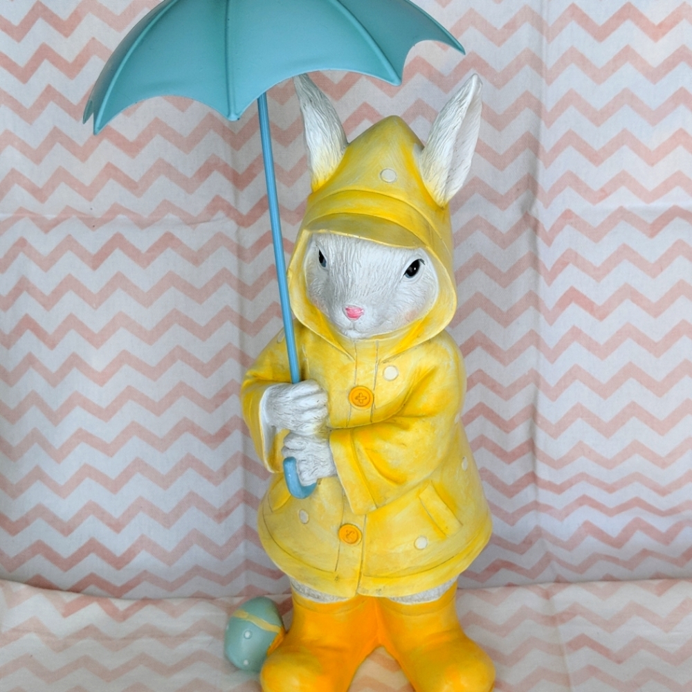 New - Resin Bunny holding a Metal Umbrella -14 1/2"